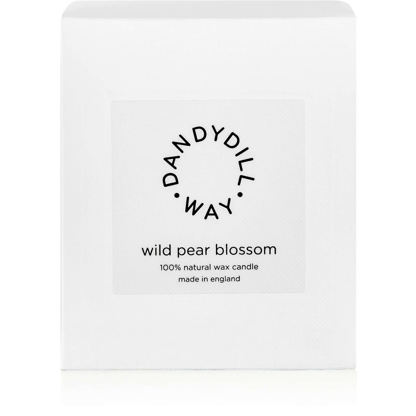 Wild Pear Blossom Room Candle white branded box from Dandydill Way