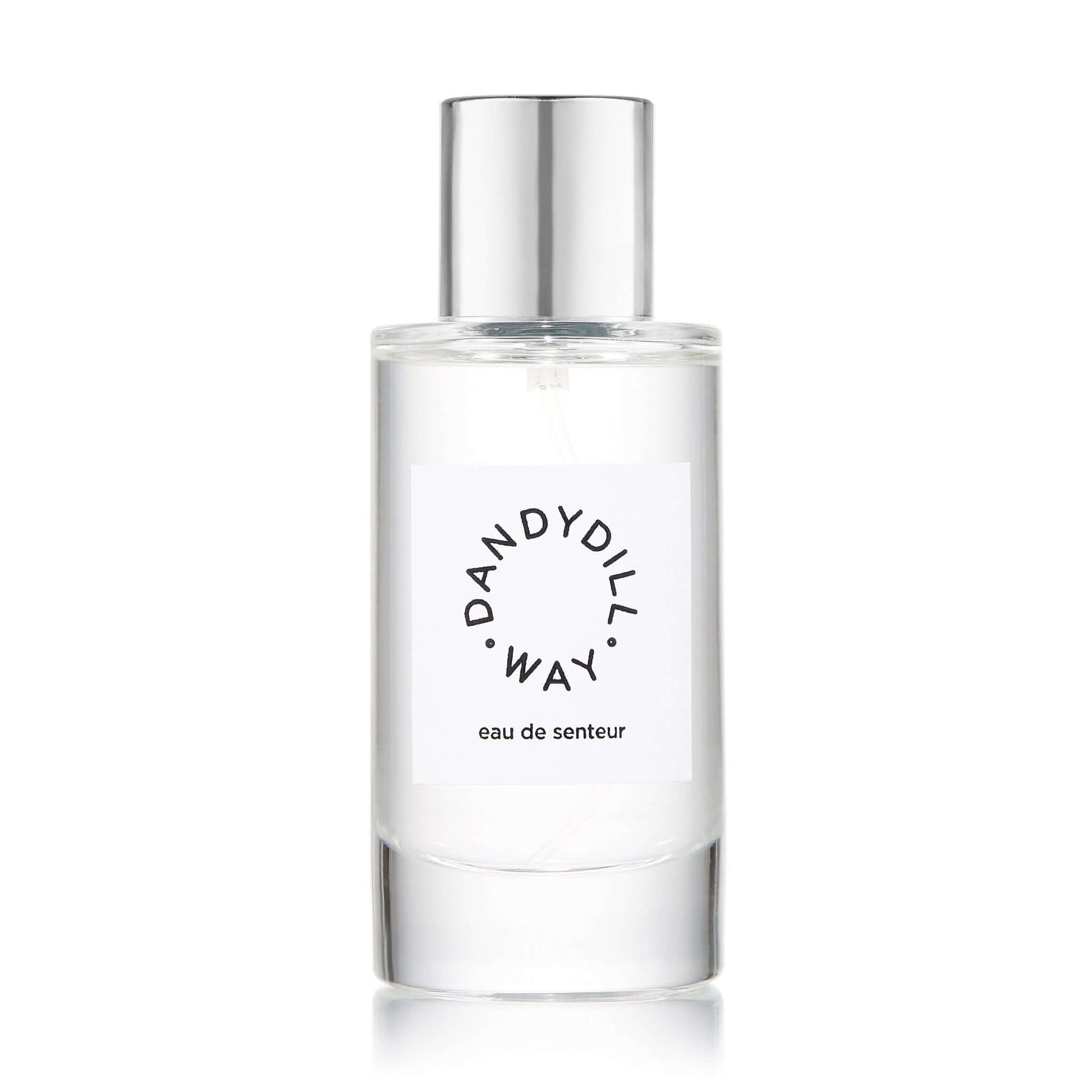 Natural, alcohol free perfume, Dandydill Way bottle, white background.